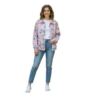 Twain Pink Floral Lightweight Windbreaker Jacket size small